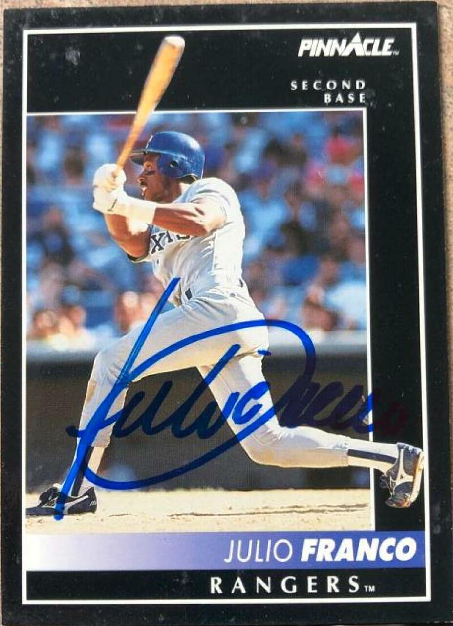 Julio Franco Signed 1992 Pinnacle Baseball Card - Texas Rangers - PastPros