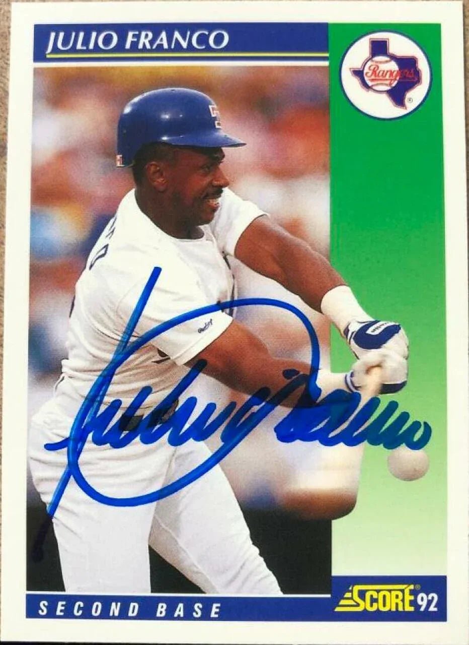 Julio Franco Signed 1992 Score Baseball Card - Texas Rangers