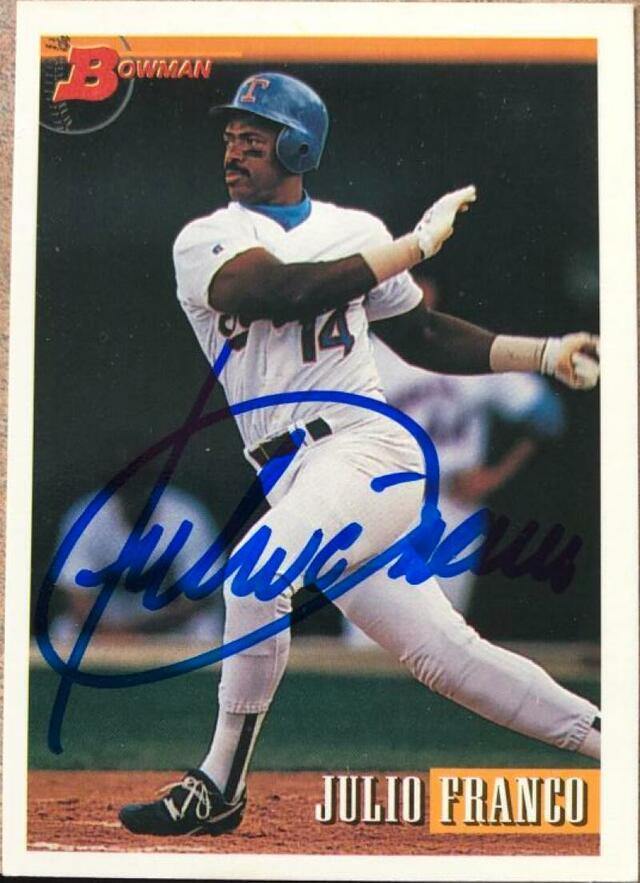 Julio Franco Signed 1993 Bowman Baseball Card - Texas Rangers - PastPros
