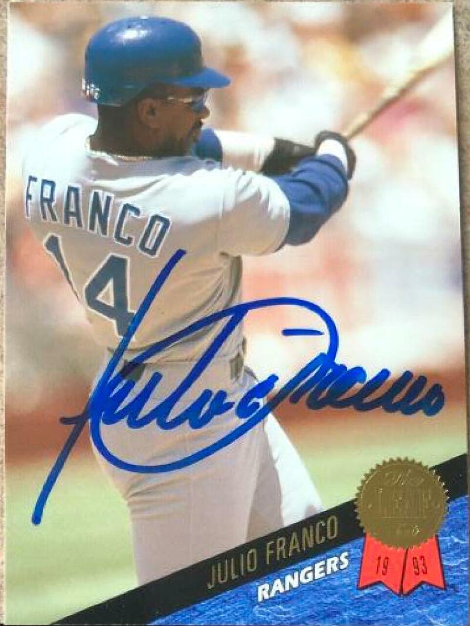 Julio Franco Signed 1993 Leaf Baseball Card - Texas Rangers - PastPros