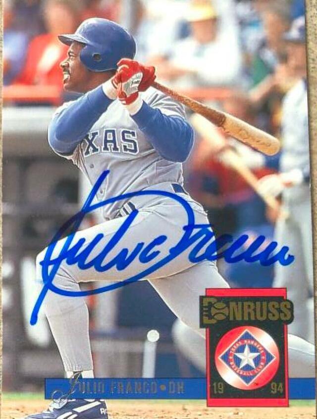Julio Franco Signed 1994 Donruss Baseball Card - Texas Rangers - PastPros