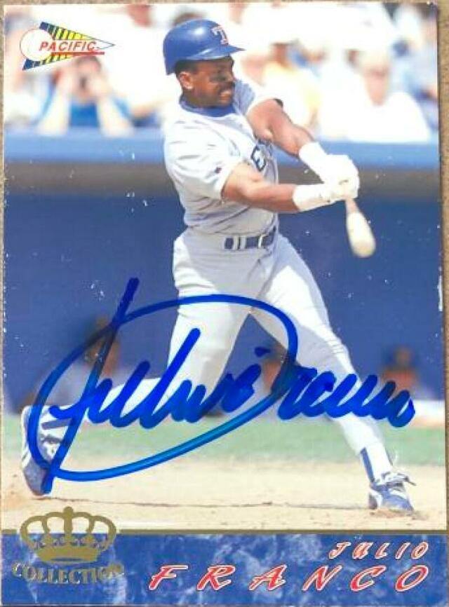 Julio Franco Signed 1994 Pacific Crown Collection Baseball Card - Texas Rangers - PastPros
