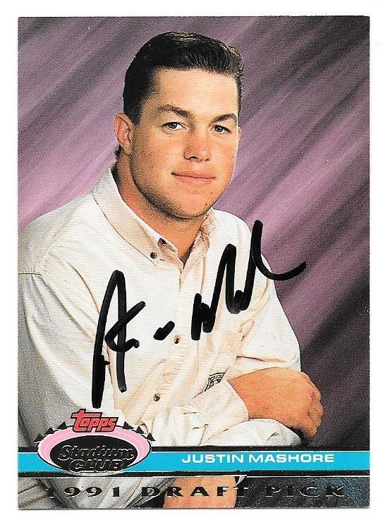 Justin Mashore Signed 1992 Topps Stadium Dome Baseball Card - Detroit Tigers - PastPros