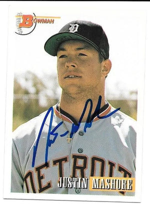 Justin Mashore Signed 1993 Bowman Baseball Card - Detroit Tigers