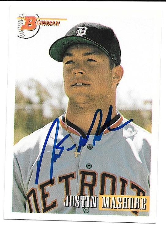 Justin Mashore Signed 1993 Bowman Baseball Card - Detroit Tigers - PastPros