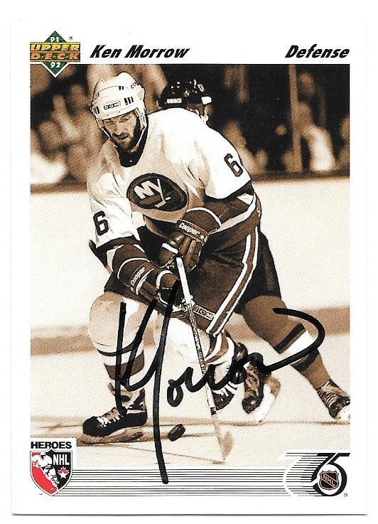 Ken Morrow Signed 1991-92 Upper Deck Heroes Hockey Card - New York Islanders - PastPros