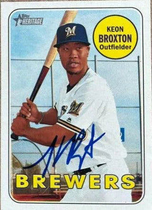 Keon Broxton Signed 2018 Topps Heritage Baseball Card - Milwaukee Brewers - PastPros