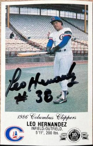 Leo Hernandez Signed 1986 Columbus Clippers Police Baseball Card
