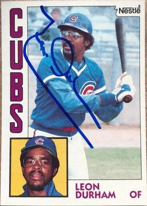 Leon Durham Signed 1984 Nestle Baseball Card - Chicago Cubs