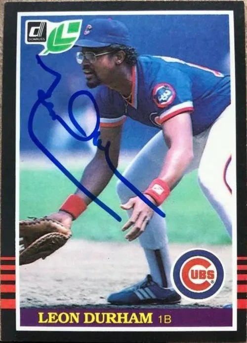 Leon Durham Signed 1985 Leaf Baseball Card - Chicago Cubs