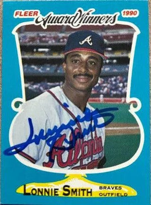 Lonnie Smith Signed 1990 Fleer Award Winners Baseball Card - Atlanta Braves