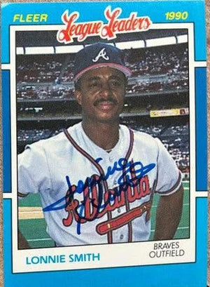 Lonnie Smith Signed 1990 Fleer League Leaders Baseball Card - Atlanta Braves