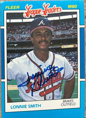 Lonnie Smith Signed 1990 Fleer League Leaders Baseball Card - Atlanta Braves - PastPros