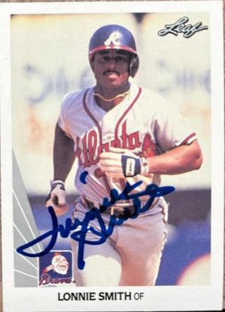 Lonnie Smith Signed 1990 Leaf Baseball Card - Atlanta Braves - PastPros