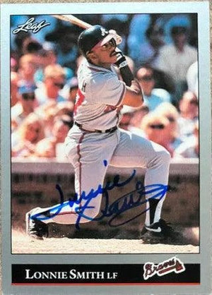 Lonnie Smith Signed 1992 Leaf Baseball Card - Atlanta Braves