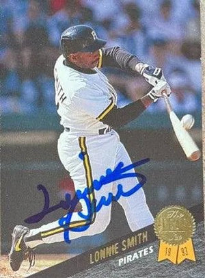 Lonnie Smith Signed 1993 Leaf Baseball Card - Pittsburgh Pirates