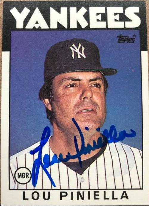 Lou Piniella Signed 1986 Topps Baseball Card - New York Yankees - PastPros