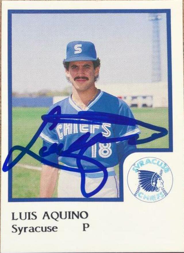 Luis Aquino Signed 1986 Pro Cards Baseball Card - Syracuse Chiefs - PastPros