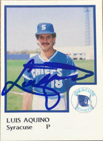 Luis Aquino Signed 1986 Pro Cards Baseball Card - Syracuse Chiefs - PastPros