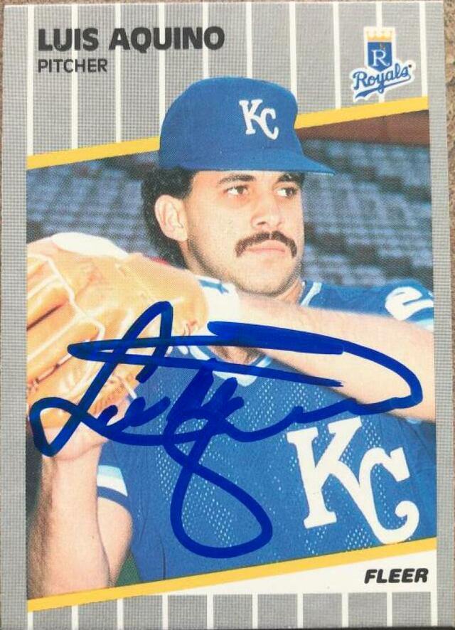 Luis Aquino Signed 1989 Fleer Baseball Card - Kansas City Royals - PastPros