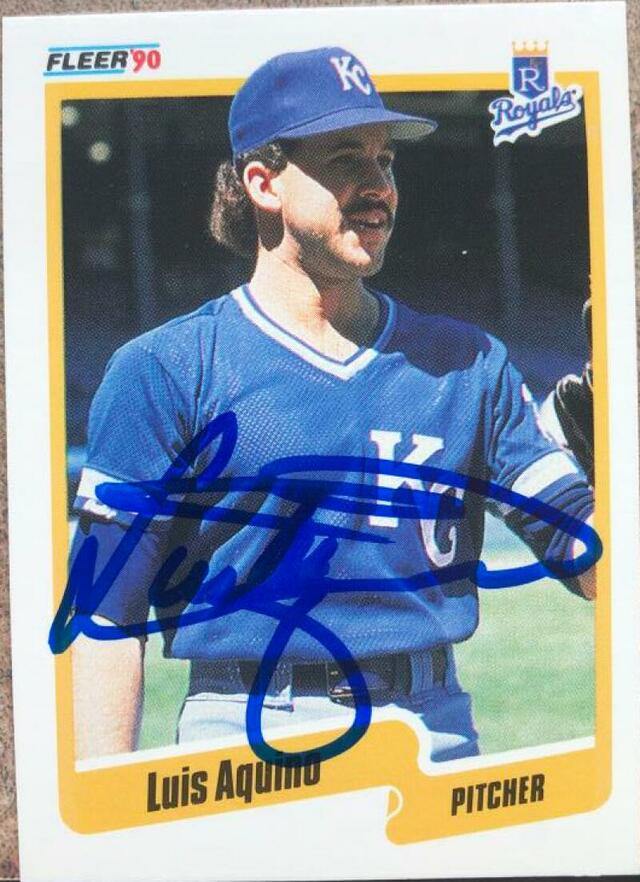 Luis Aquino Signed 1990 Fleer Baseball Card - Kansas City Royals - PastPros