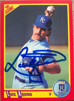 Luis Aquino Signed 1990 Score Baseball Card - Kansas City Royals - PastPros