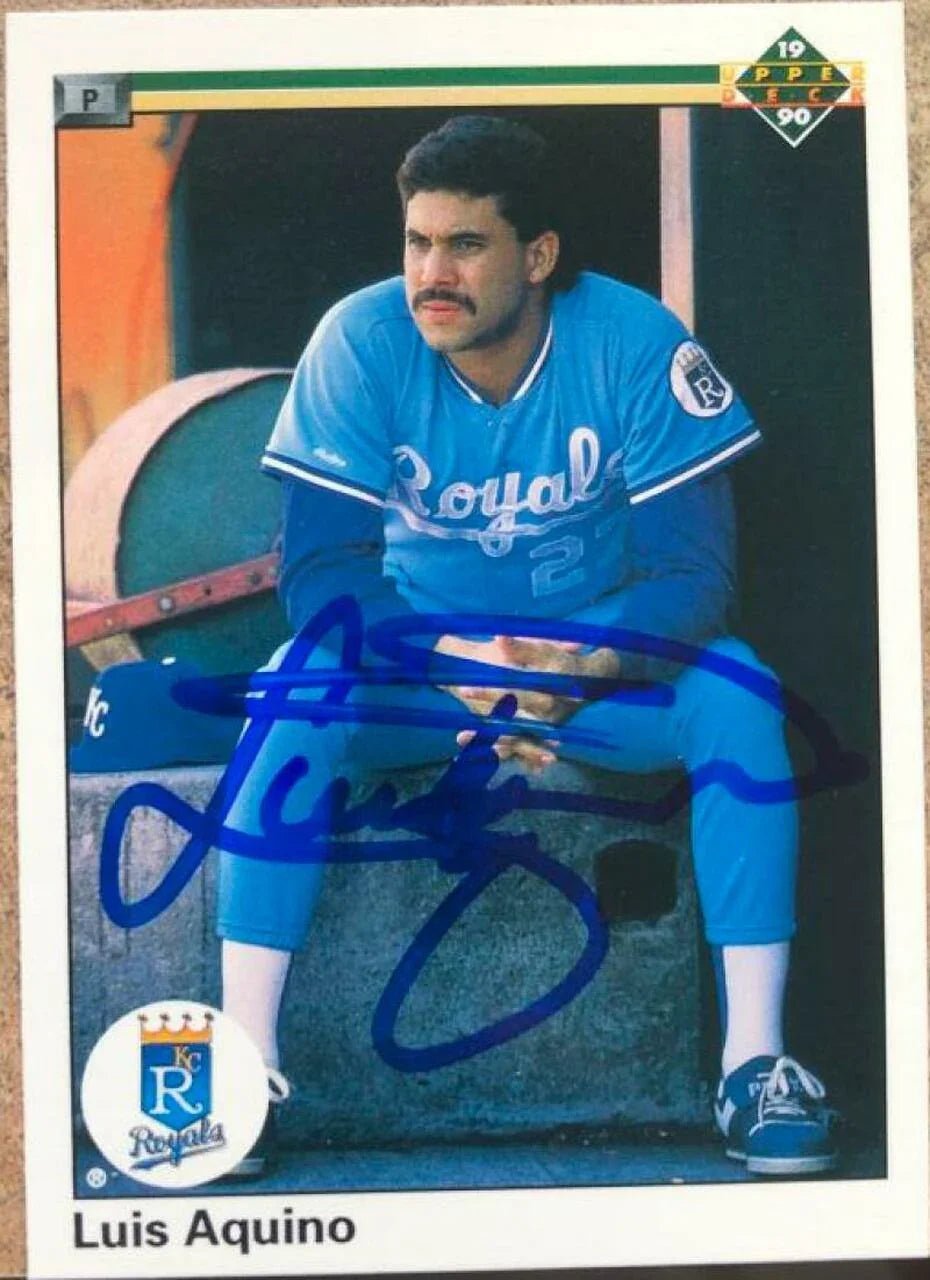 Luis Aquino Signed 1990 Upper Deck Baseball Card - Kansas City Royals