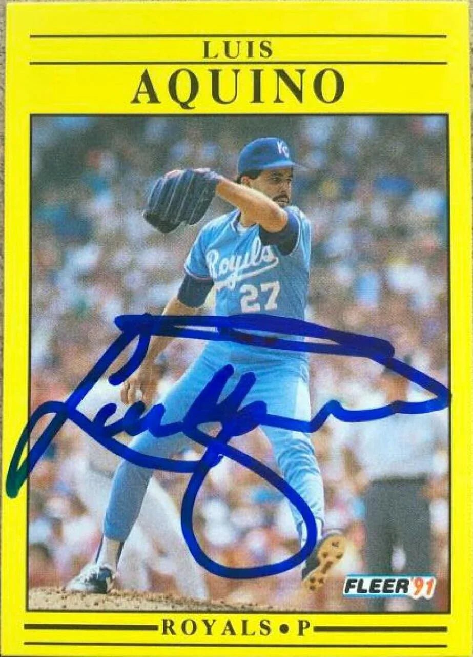 Luis Aquino Signed 1991 Fleer Baseball Card - Kansas City Royals