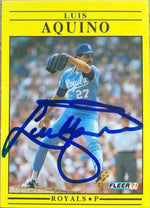 Luis Aquino Signed 1991 Fleer Baseball Card - Kansas City Royals - PastPros