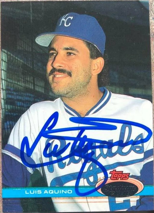 Luis Aquino Signed 1991 Stadium Club Baseball Card - Kansas City Royals