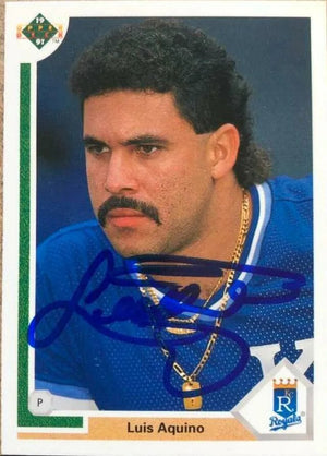 Luis Aquino Signed 1991 Upper Deck Baseball Card - Kansas City Royals