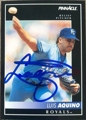 Luis Aquino Signed 1992 Pinnacle Baseball Card - Kansas City Royals