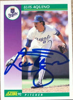 Luis Aquino Signed 1992 Score Baseball Card - Kansas City Royals