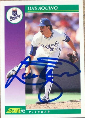 Luis Aquino Signed 1992 Score Baseball Card - Kansas City Royals