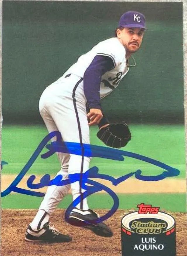 Luis Aquino Signed 1992 Stadium Club Baseball Card - Kansas City Royals