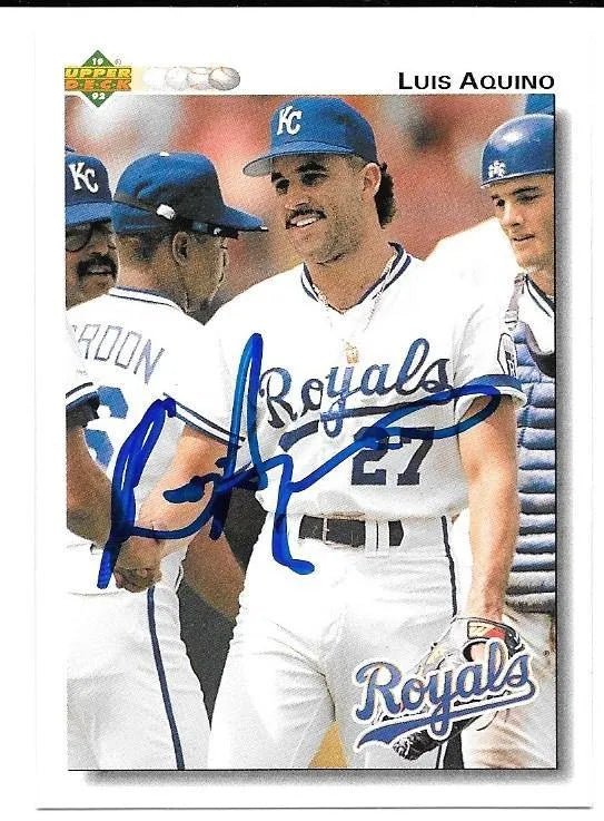 Luis Aquino Signed 1992 Upper Deck Baseball Card - Kansas City Royals