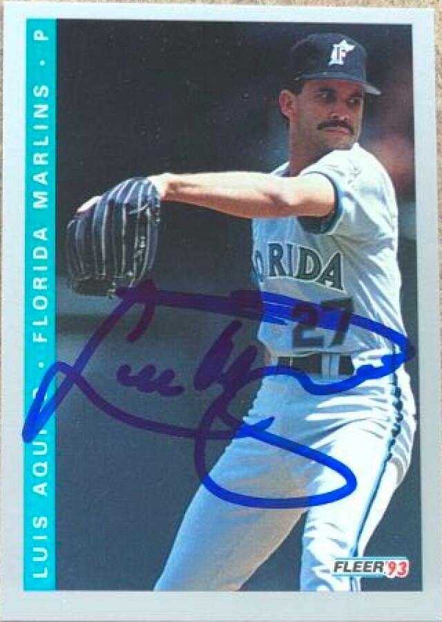 Luis Aquino Signed 1993 Fleer Baseball Card - Florida Marlins - PastPros