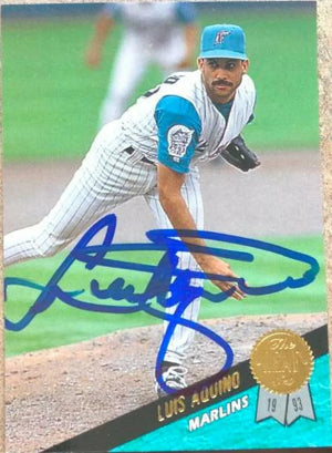 Luis Aquino Signed 1993 Leaf Baseball Card - Florida Marlins