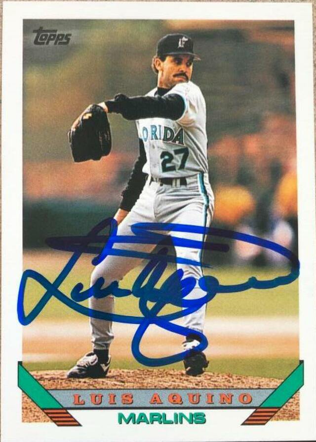 Luis Aquino Signed 1993 Topps Traded Baseball Card - Florida Marlins - PastPros