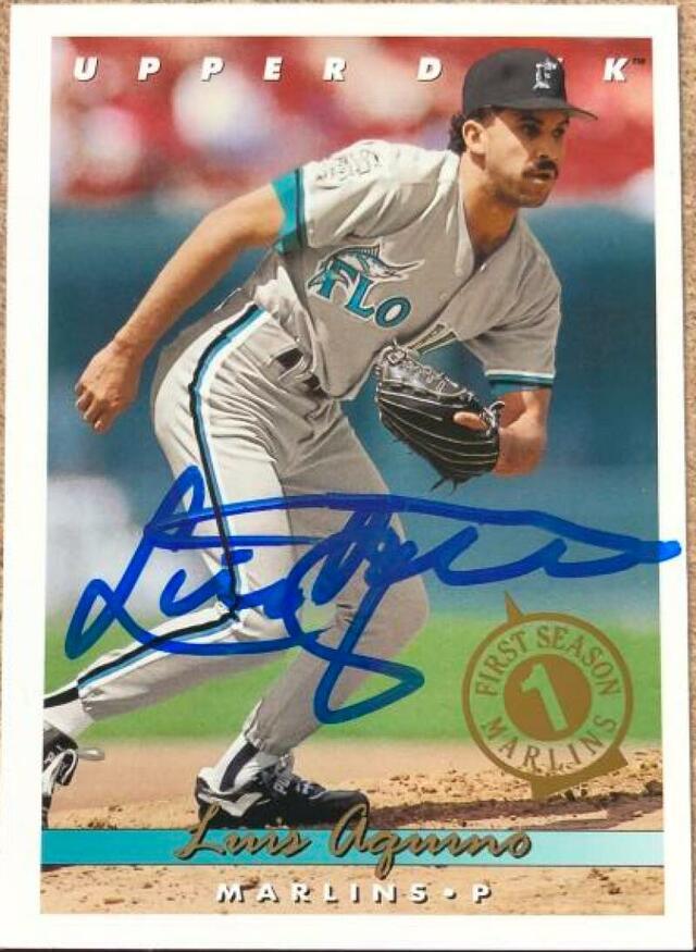 Luis Aquino Signed 1993 Upper Deck Florida First Season Baseball Card - Florida Marlins - PastPros