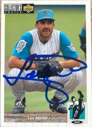 Luis Aquino Signed 1994 Collector's Choice Baseball Card - Florida Marlins - PastPros