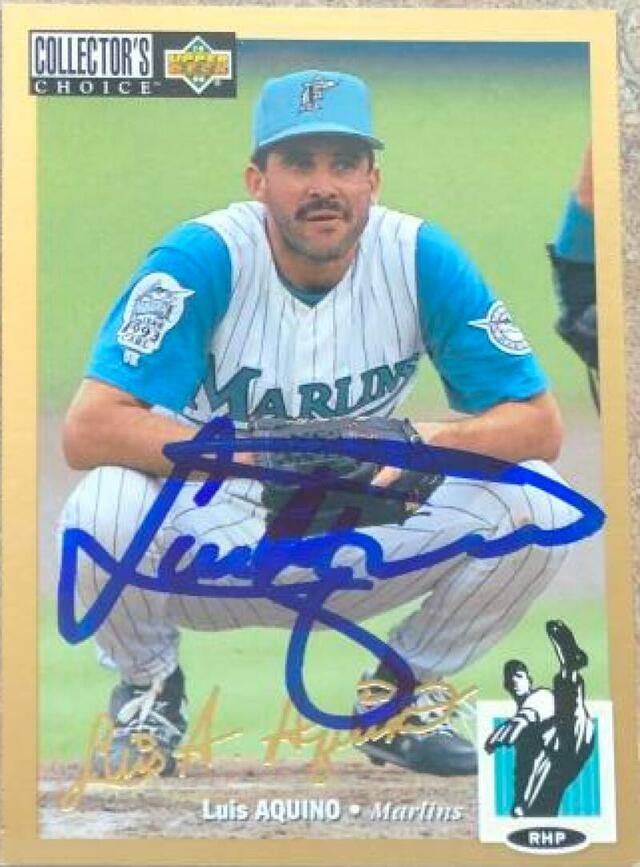 Luis Aquino Signed 1994 Collector's Choice Gold Signature Baseball Card - Florida Marlins - PastPros