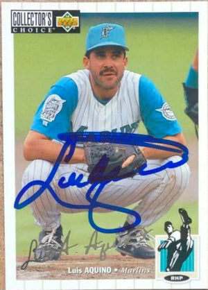 Luis Aquino Signed 1994 Collector's Choice Silver Signature Baseball Card - Florida Marlins