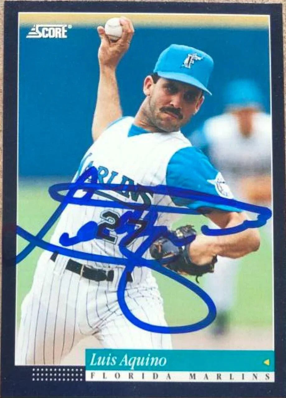 Luis Aquino Signed 1994 Score Baseball Card - Florida Marlins