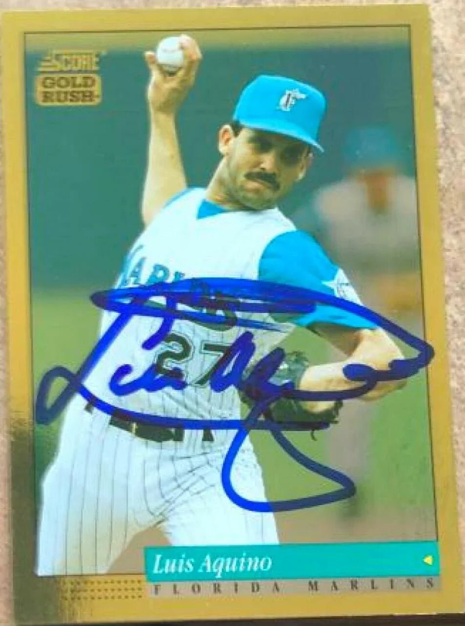 Luis Aquino Signed 1994 Score Gold Rush Baseball Card - Florida Marlins