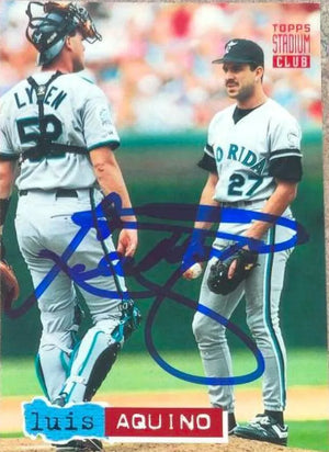 Luis Aquino Signed 1994 Stadium Club Baseball Card - Florida Marlins - PastPros