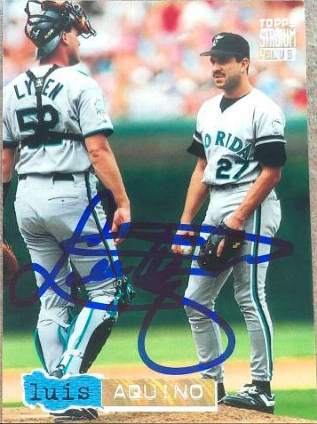 Luis Aquino Signed 1994 Stadium Club Golden Rainbow Baseball Card - Florida Marlins - PastPros