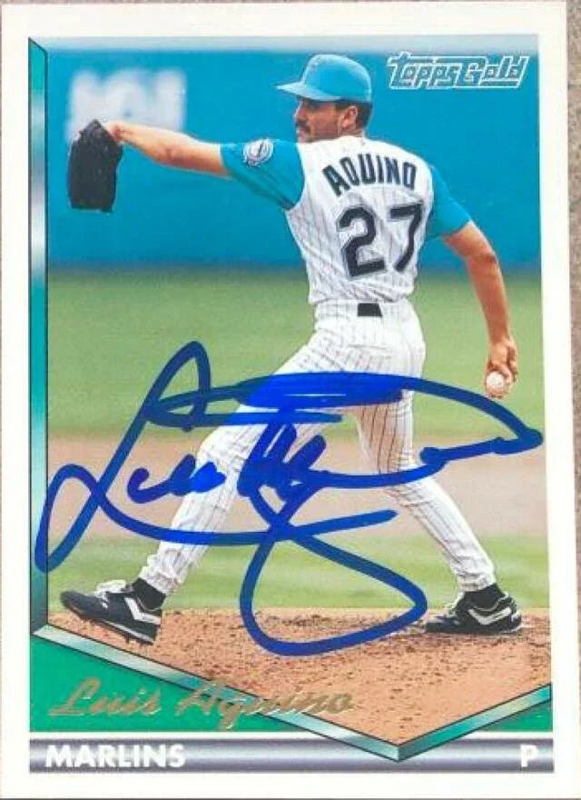 Luis Aquino Signed 1994 Topps Gold Baseball Card - Florida Marlins
