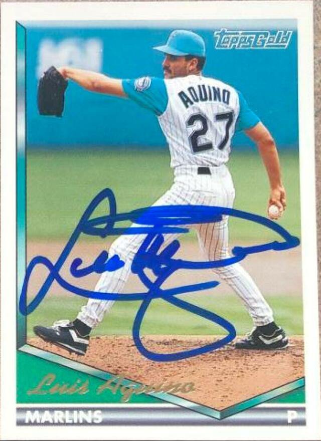 Luis Aquino Signed 1994 Topps Gold Baseball Card - Florida Marlins - PastPros