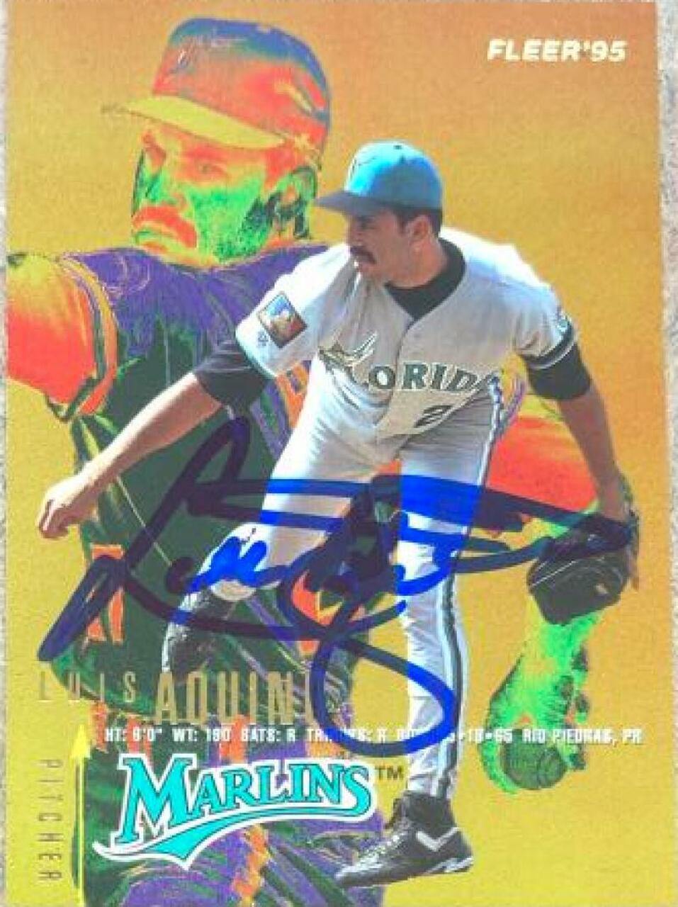 Luis Aquino Signed 1995 Fleer Baseball Card - Florida Marlins - PastPros